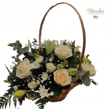 Basket of white flowers